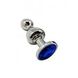 Анальна пробка Wooomy Lollypop Double Ball Metal Plug S, 8.5х2.8 см, голубий