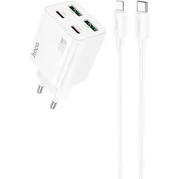 МЗП Hoco N55 Fundador PD20W four-port (2USB-A/2C) + кабель Type-C to Lightning White