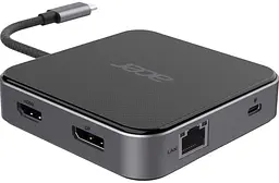 Розгалужувач, кардридер, USB-Хаб Acer USB hub Multiport Black USB-C HDMI/DP/2xUSB-A3.2/USB-C/RJ45/mini-jack, 0.15 м
