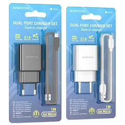 Зарядний пристрій із кабелем Micro Borofone BA53A Powerway 2 USB 2.1A біле - мініатюра 3