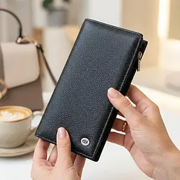 Жіночий вертикальний гаманець на магнітах із натуральної шкіри ST Leather 22538 чорний - мініатюра 2
