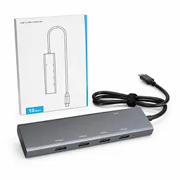 USB-C Хаб 4в1 USB 3.2 Gen 2 адаптер з 4 портами Type-C швидкість до 10 Гбіт/с сірий (SKU-070)