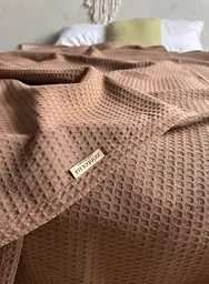 Покривало Zeintex Simple бавовняне вафельне коричневе 220х240 см - мініатюра 8