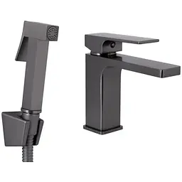 Змішувач для умивальника Qtap Gemini (з гігієнічним душем) Gunmetal Black PVD QTGEM272GMB45692