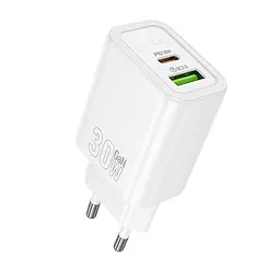 МЗП Hoco N63 Gentle PD30W+QC3.0 (1USB-A/1C) + кабель Type-C to Lightning White - мініатюра 5