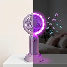 Ручний вентилятор Mini Portable Fan 3 Вт із підсвіткою і підставкою для телефона, фіолетовий, акумуляторний вентилятор - мініатюра 3