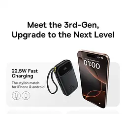 Зовнішній акумулятор із 2 вбудованими кабелями Baseus Qpow 3 20000mah 22.5w C + L чорний - мініатюра 6