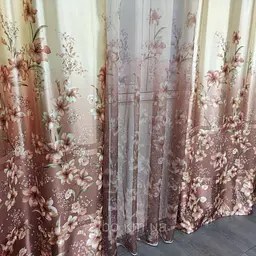Атласні штори з квітами коричневого кольору 150х270 з тюлистом батистовим 400х270 на тасьме ALBO pbe0052700 - мініатюра 5