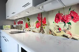 Кухонний фартух Париж та Троянди для кухні наклейка ейфелева вежа квіти Червоний 60х300 см Happy Pocket Z180426