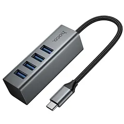 Перехідник HUB Hoco HB1C 4in1 (Type-C to 4xUSB 3.0) (0.2m) Metal gray - мініатюра 3