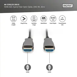 Гібридний оптоволоконний Кабель DIGITUS HDMI 2.0 4K AOC 30m Black - мініатюра 4