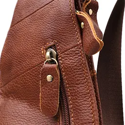 Практичная мужская сумка через плечо из натуральной зернистой кожи Vintage 22966 коричневая - миниатюра 5