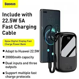 Зовнішній акб Baseus Qpow Digital Display (With Type-C Cable) 20000mAh PPQD-I02 білий - мініатюра 9