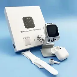 Смарт-годинник T55 PRO MAX з двома ремінцями + бездротові навушники White (17646) - мініатюра 2