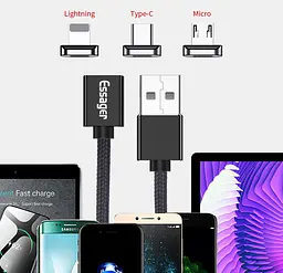 Магнітний кабель ESSAGER (micro USB Type-C, Lightning) 2метра - мініатюра 5