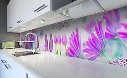 Кухонний фартух Вази і Тюльпани вінілова наклейка для кухні Квіти Фіолетовий 60х200 см Happy Pocket Z181319 - мініатюра 6