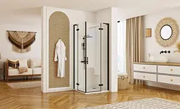 Душова кабіна Rea Hugo 100x100 black підвійна REA-K6602, Чорний матовий, Універсальна, прозрачний, Чорний матовий - мініатюра 2