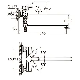Змішувач для ванни AQUATICA HL-3C230C 9734220 - мініатюра 2
