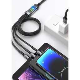 Дата кабель USB 2.0 AM to Lightning + Micro 5P + USB-C 1.2m 100W nylon black XoKo (SC-3100) - мініатюра 3