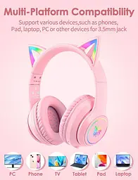 Ігрові Bluetooth навушники Onikuma з котячими вушками, RGB-підсвіткою та мікрофоном рожевий - мініатюра 3