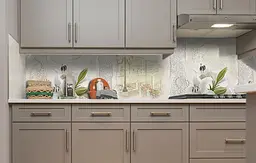 Вініловий кухонний фартух Білі Лілії наклейка для кухні ПВХ квіти Архітектура Бежевий Happy Pocket Z181491 - мініатюра 4