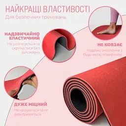 Килимок для йоги та фітнеса EasyFit TPE+TC 6мм двошаровий + Чохол червоний з чорним - мініатюра 3