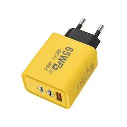 Адаптер для зарядки телефону AR-PD05, жовтий, 65W Fast Charger, з USB та 2 Type-C - мініатюра 3
