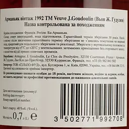 Арманьяк Veuve J.Goudoulin Bas Armagnac 1992 40% 0.7 л у подарунковій коробці - мініатюра 5