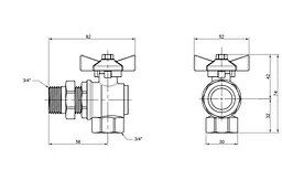 Кран кульовий Thermo Alliance "Американка" Standart 3/4" ВЗ кутовий, PN40, метелик SD222W20 - мініатюра 8