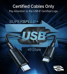 Кабель USB 4.0 Thunderbolt Type-C M-M, 0,8 м, 100W Gen 3, 40Gbps 8K @ 60Hz Choetech - мініатюра 7