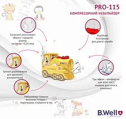 Компресорний небулайзер B.Well PRO-115 Train, жовтий (PRO-115) - мініатюра 2