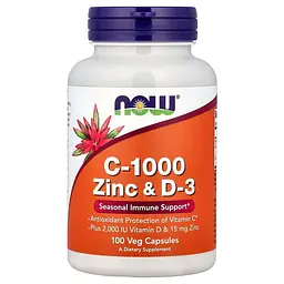 Амінокислота Vitamin C-1000 Zinc & D-3, 100 вегакапсул NOW vit0004029