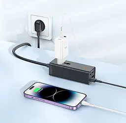 Мережевий фільтр-подовжувач HOCO AC-10A 1x220V+2хUSB+ 2хType-C 65 Вт, 1,5 м, 220 В, чорний - мініатюра 4