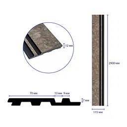 Рейка декоративна Sticker Wall PS 2900х115х12мм Сіро-коричневий із золотими вкрапленнями SW-00002138 - мініатюра 3
