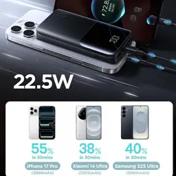 Батарея універсальна JOYROOM 10000mAh 22,5W PD, QC/3.0, 2*USB-A, USB-C In/Out, MicroUSB in, Black (JR-QP191) - мініатюра 7