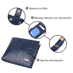 Зручний горизонтальний гаманець для чоловіків із натуральної шкіри з тисненням Canpellini 21887 синій - мініатюра 7