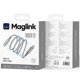 Дата кабель WIWU C084 Maglink Type-C to Type-C 100W 1 м Grey - мініатюра 4