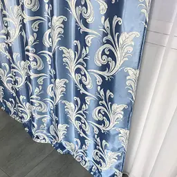 Штори софт-велюр блекаут "вензель" блакитного кольору 2шт. 150х270 з білим шифоновим тюлем 400х270 ALBO pbe0052763 - мініатюра 2