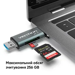 Кардридер Vention USB3.0 Multi-function Card Reader Gray Metal Type (CCHH0) - мініатюра 5