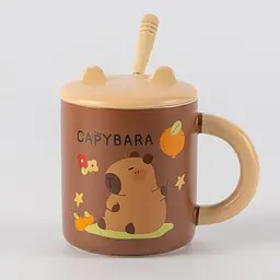Чашка Elisey Затишок з капібарою коричневий з бежевим 400 мл з кришкою та ложкою (9255-005)