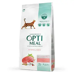 Сухой корм для стерилизованных кошек Optimeal с высоким содержанием говядины 10 кг говядина и сорго (B183140)