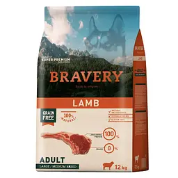 Сухий корм для собак cередніх та великих порід BRAVERY Lamb Large/Medium Adult з ягням 12 кг