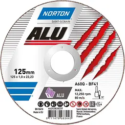 Диск відрізний по алюмінію NORTON-Alu A60Q Ø= 125/22.2 мм (66252828237)