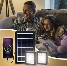 Портативна сонячна система EP-05 6V3W з літієвою батареєю, двома LED лампами та можливістю підзарядки телефону - мініатюра 6