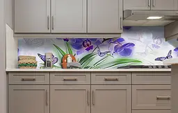 Вініловий кухонний фартух Сині Орхідеї та метелики наклейка для кухні ПВХ Квіти Блакитний Happy Pocket Z181575 - мініатюра 4