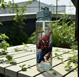 Пляшка Людина павук Spider-Men з трубочкою для спорту та фітнесу, 750 мл  прозора блакитна