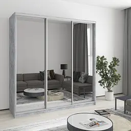 Шафа-купе тридверна MebelStar Стандарт AL 3 Дзеркала 200x45x210 см Бетон (MBS-3012)