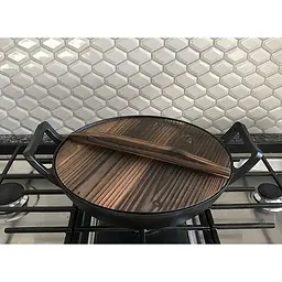 Вок казан Grilli чавунний 35.5x10 см з дерев'яною кришкою (9637) - мініатюра 5