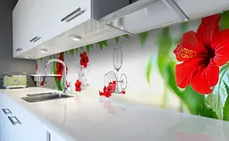 Кухонний фартух Гібіскус і чашки вінілова наклейка для кухні ПВХ Квіти Білий 60х200 см Happy Pocket Z181314 - мініатюра 6