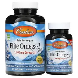 Омега-3 норвезька Carlson Elite Omega-3 1600 мг 90+30 гел капс лимон